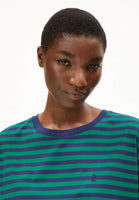 Idaara Stripes Organic Cotton T Shirt - Emerald Green/Blue Noon