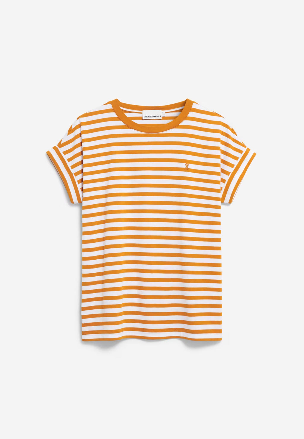 Idaara Stripes Organic Cotton T Shirt - White/Light Tangerine