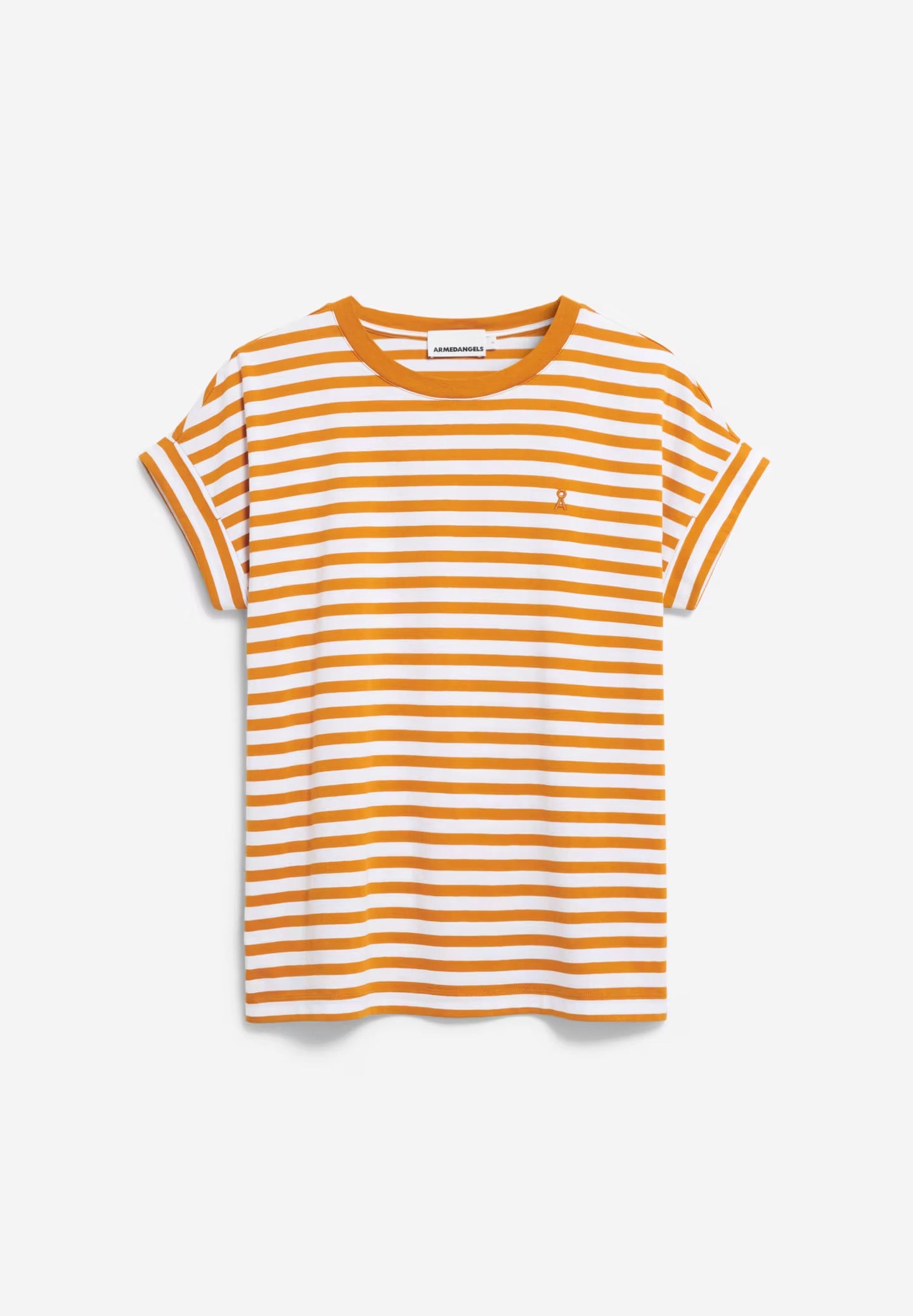 Idaara Stripes Organic Cotton T Shirt - White/Light Tangerine