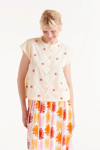 Yellow Sunburst Banded Collar Shirt