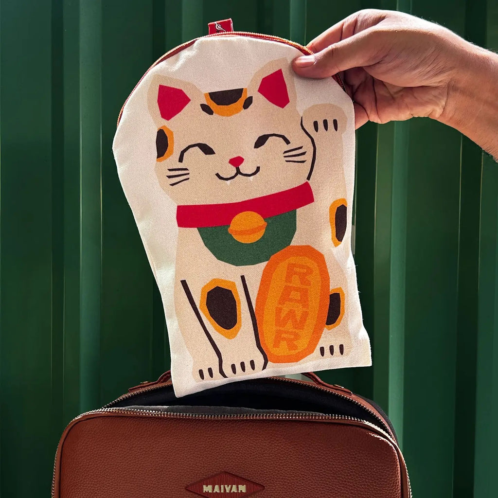 Lucky Cat Canvas Zip Pouch