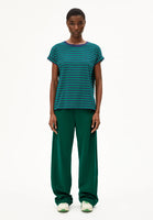 Idaara Stripes Organic Cotton T Shirt - Emerald Green/Blue Noon