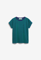 Idaara Stripes Organic Cotton T Shirt - Emerald Green/Blue Noon