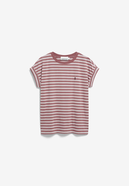 Idaara Stripes Organic Cotton T Shirt - Ice Grape/Dark Berry