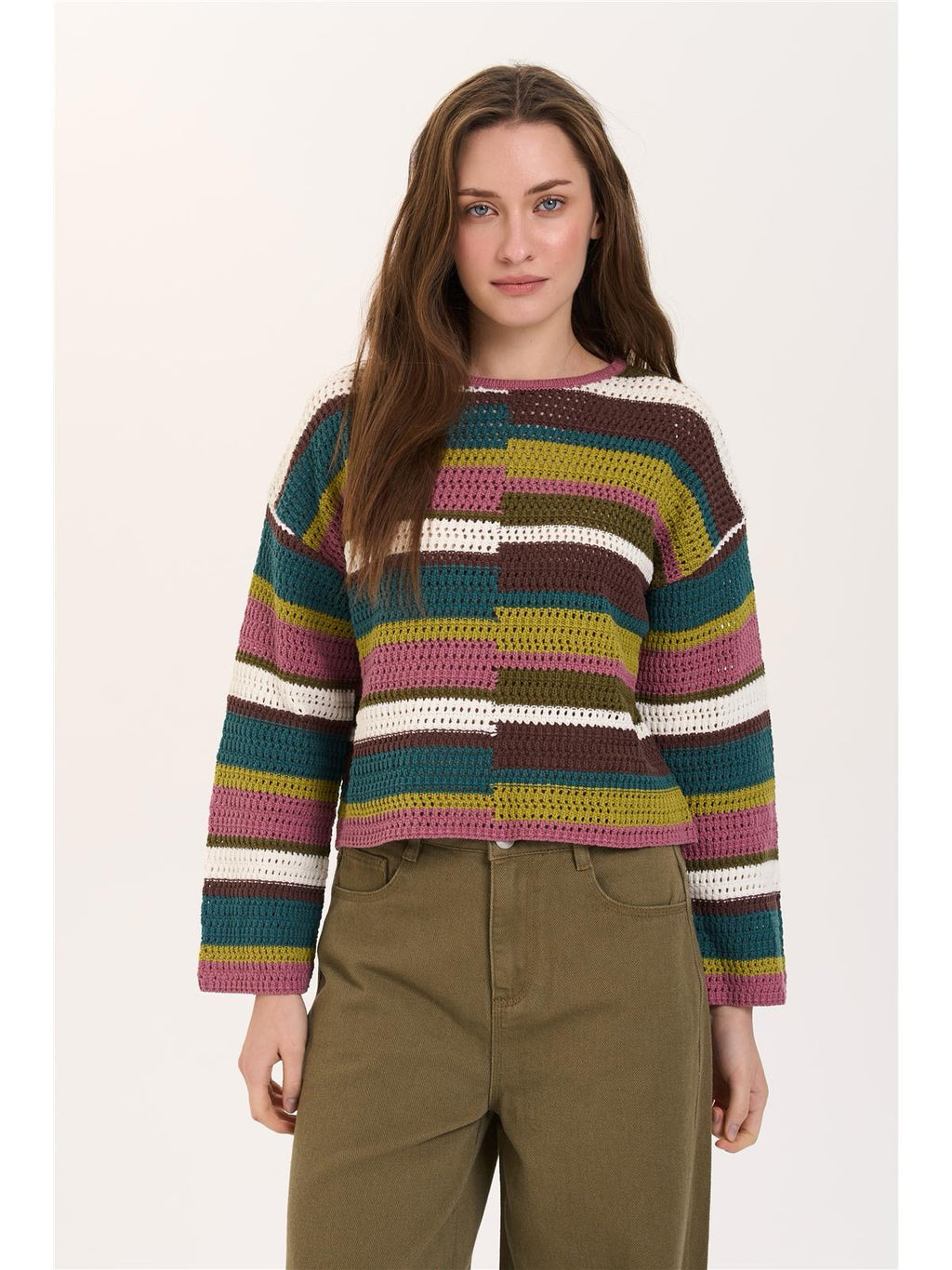 Patch Stripe Sweater - Green