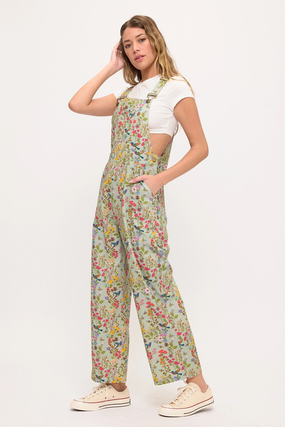 Floral Hummingbird Overalls