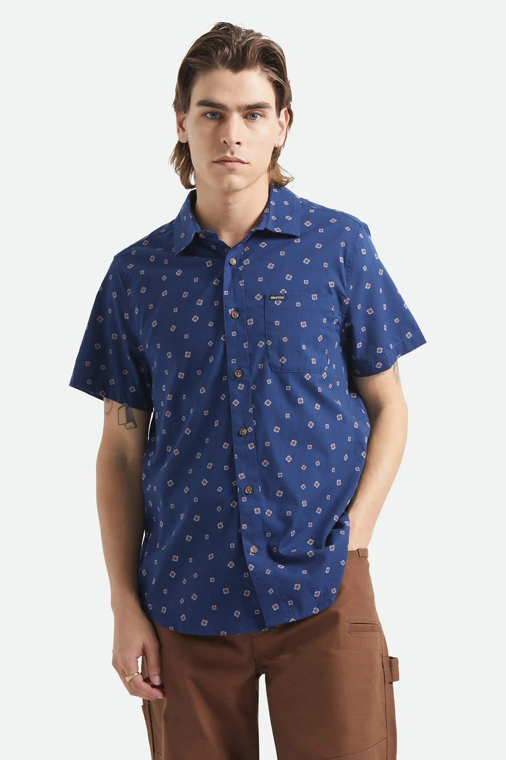 Charter Print Short Sleeve Woven - Midnight Blue Geo