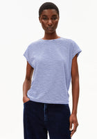 Oneliaa Lovely Stripes Organic Cotton T Shirt - Oatmilk/Blue Noon