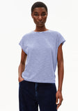 Oneliaa Lovely Stripes Organic Cotton T Shirt - Oatmilk/Blue Noon
