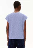 Oneliaa Lovely Stripes Organic Cotton T Shirt - Oatmilk/Blue Noon