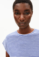 Oneliaa Lovely Stripes Organic Cotton T Shirt - Oatmilk/Blue Noon