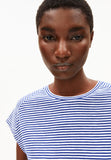 Oneliaa Lovely Stripes Organic Cotton T Shirt - Oatmilk/Blue Noon