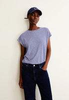 Oneliaa Lovely Stripes Organic Cotton T Shirt - Oatmilk/Blue Noon