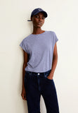 Oneliaa Lovely Stripes Organic Cotton T Shirt - Oatmilk/Blue Noon