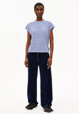 Oneliaa Lovely Stripes Organic Cotton T Shirt - Oatmilk/Blue Noon