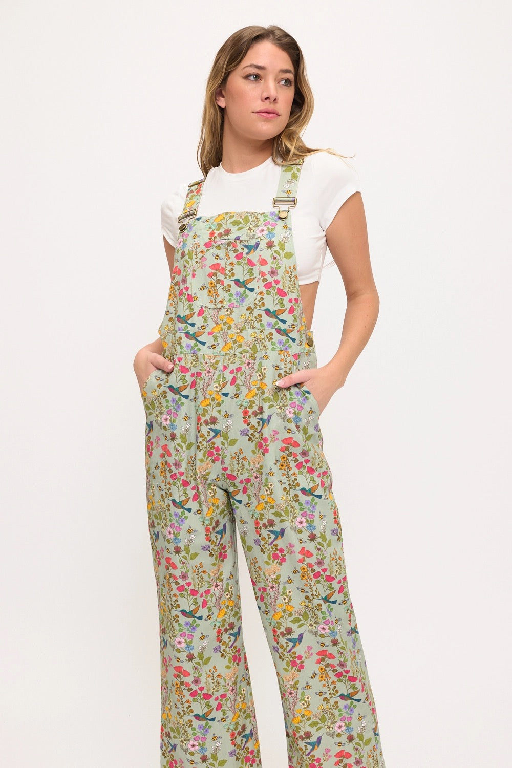 Floral Hummingbird Overalls
