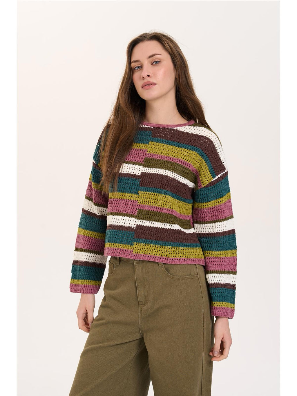 Patch Stripe Sweater - Green