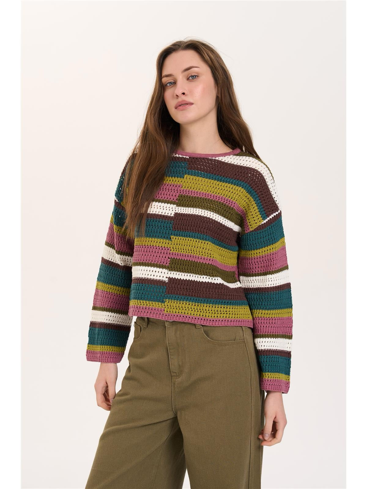 Patch Stripe Sweater - Green