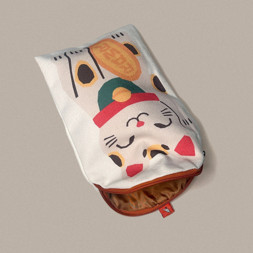 Lucky Cat Canvas Zip Pouch