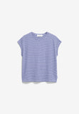 Oneliaa Lovely Stripes Organic Cotton T Shirt - Oatmilk/Blue Noon