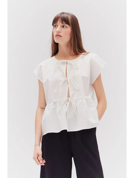 Overfit Tied Top - White