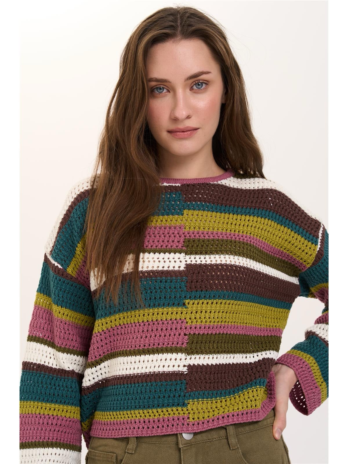 Patch Stripe Sweater - Green
