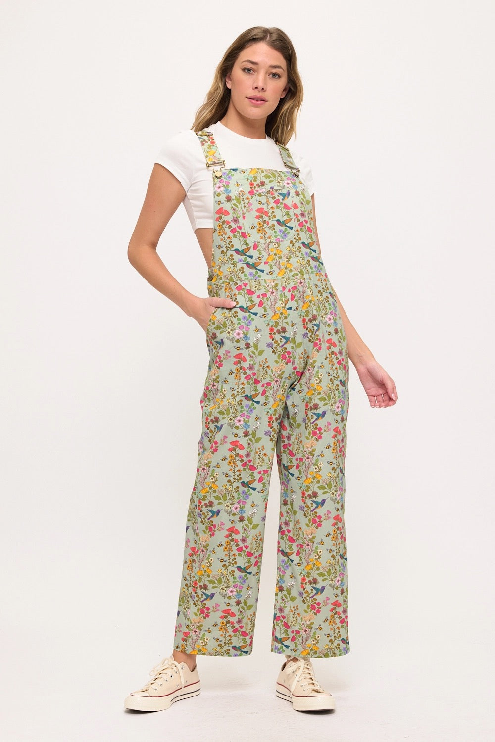 Floral Hummingbird Overalls
