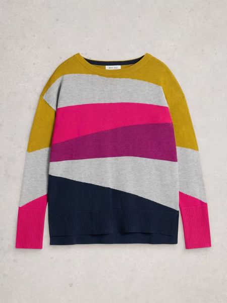 Olive Colourblock Jumper - Plum Multi