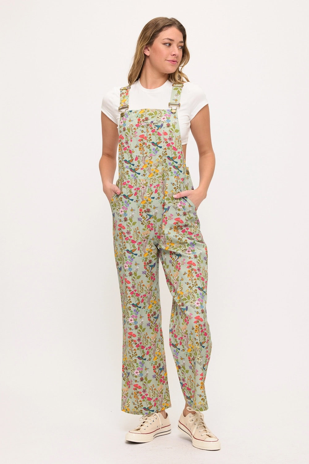 Floral Hummingbird Overalls