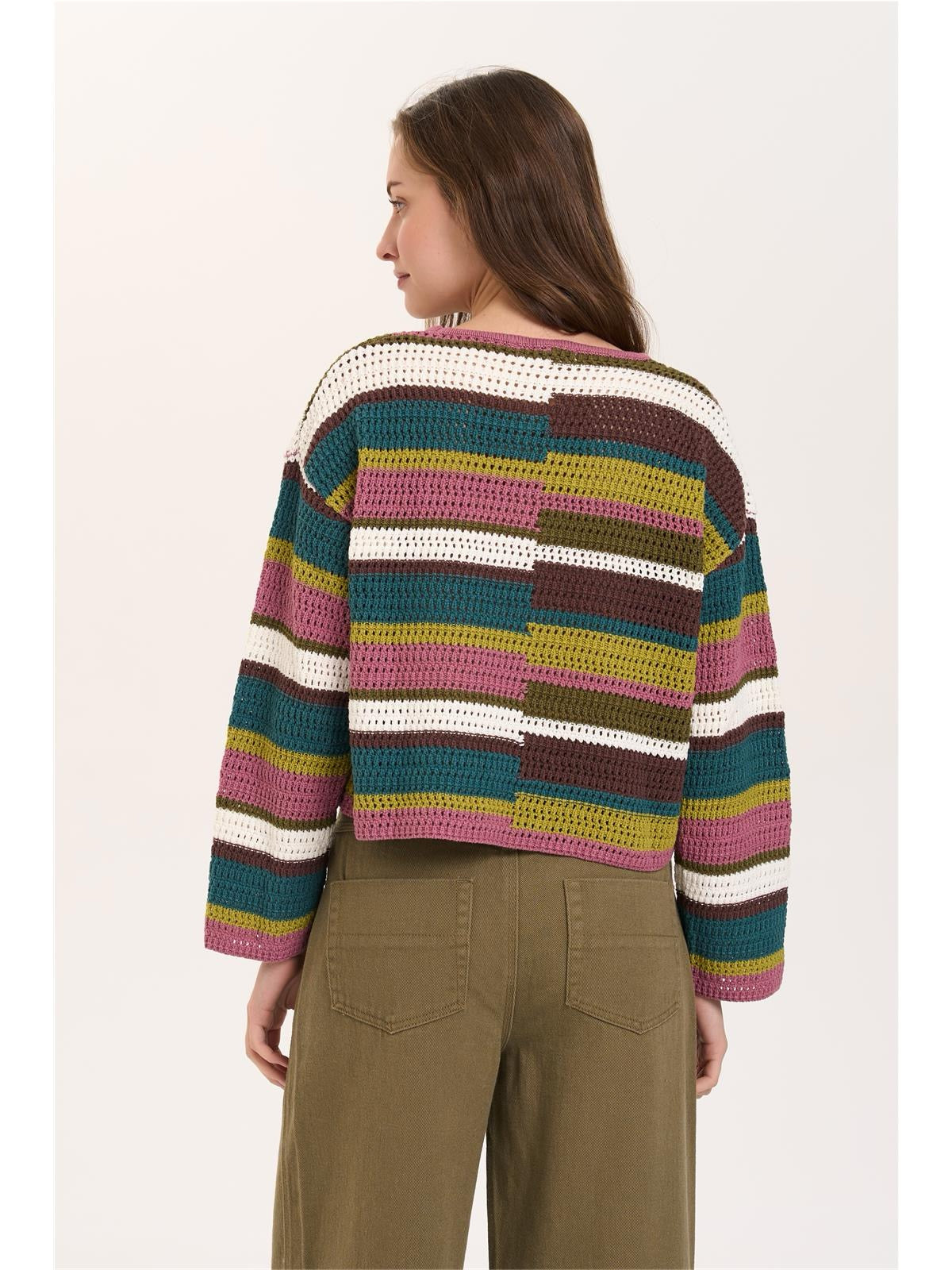 Patch Stripe Sweater - Green