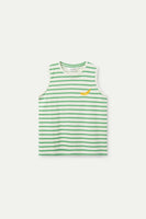 Green Striped Sleeveless Tee With Banana Embroidery