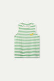 Green Striped Sleeveless Tee With Banana Embroidery