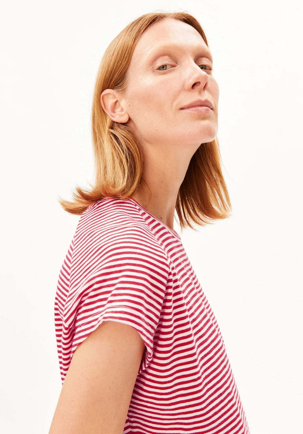 Slub Jersey Stripe T Shirt - Pink Mist/Mars Red