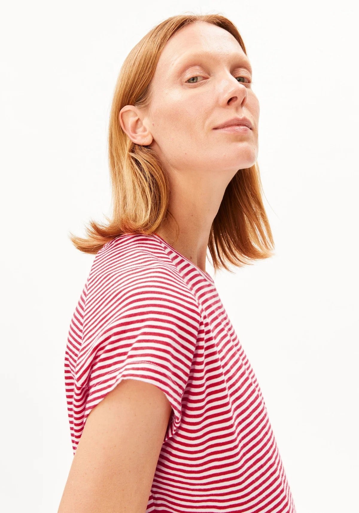 Slub Jersey Stripe T Shirt - Pink Mist/Mars Red
