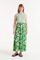 Green Striped Sleeveless Tee With Banana Embroidery