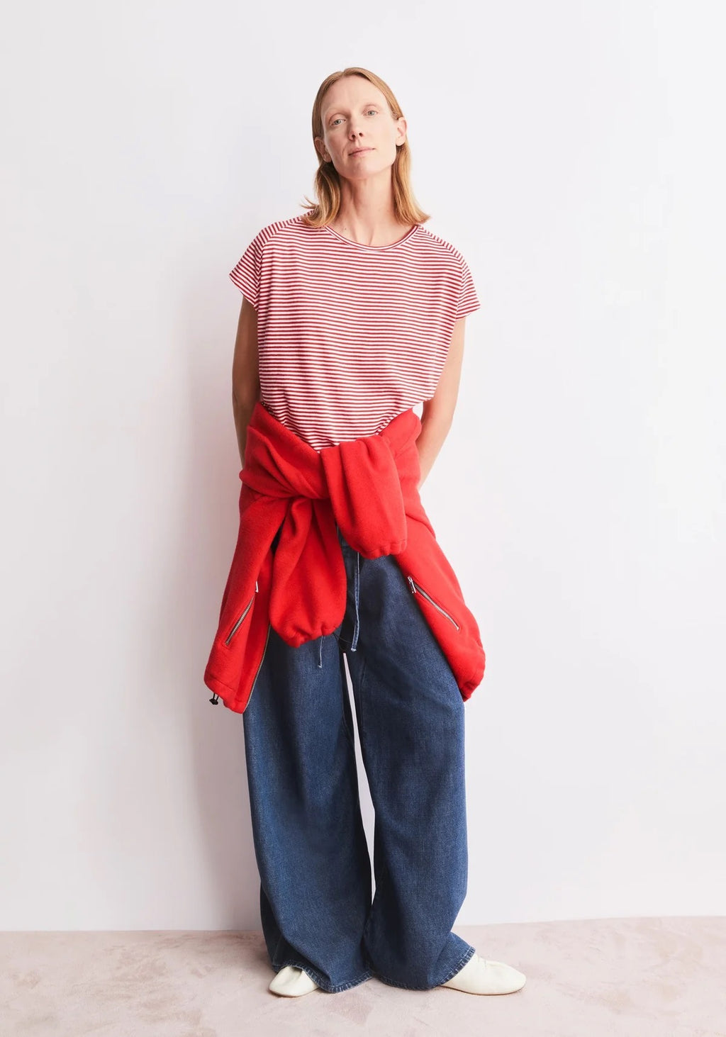 Slub Jersey Stripe T Shirt - Pink Mist/Mars Red