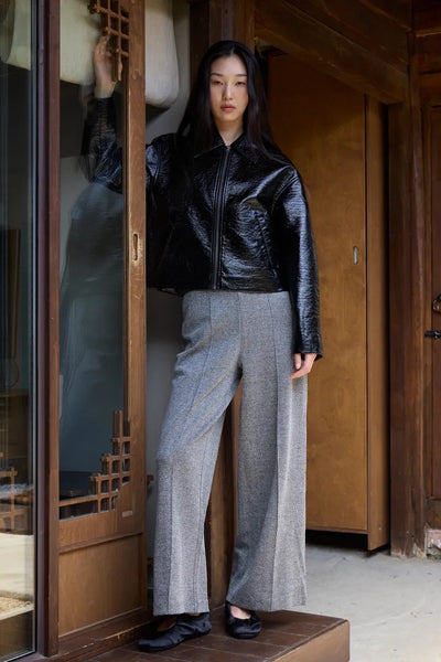 Kate Jacquard Pant 9  - Black/White Herringbone