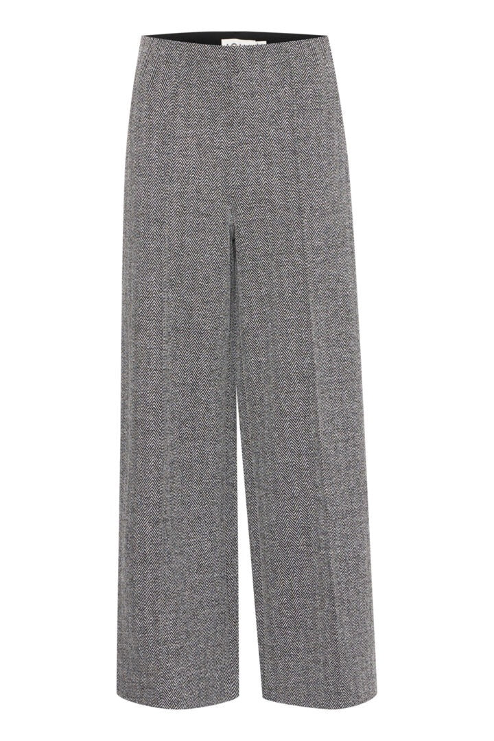 Kate Jacquard Pant 9  - Black/White Herringbone