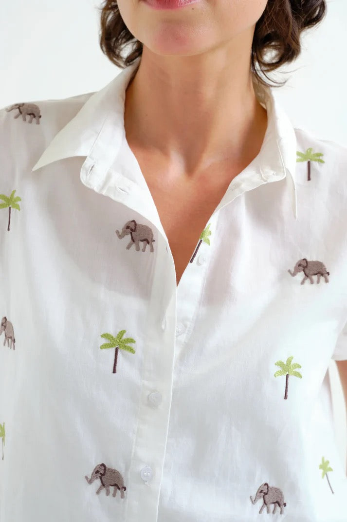 Elephant & Palm Embroidered Shirt