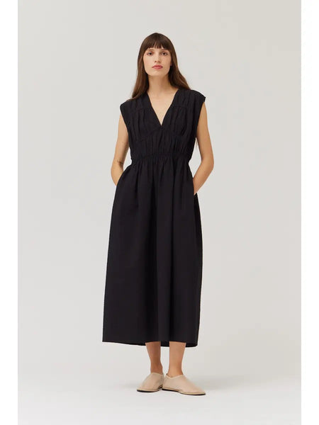 Seersucker Midi Dress - Black