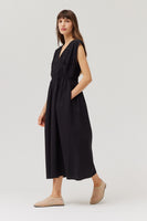 Seersucker Midi Dress - Black