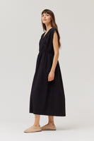 Seersucker Midi Dress - Black