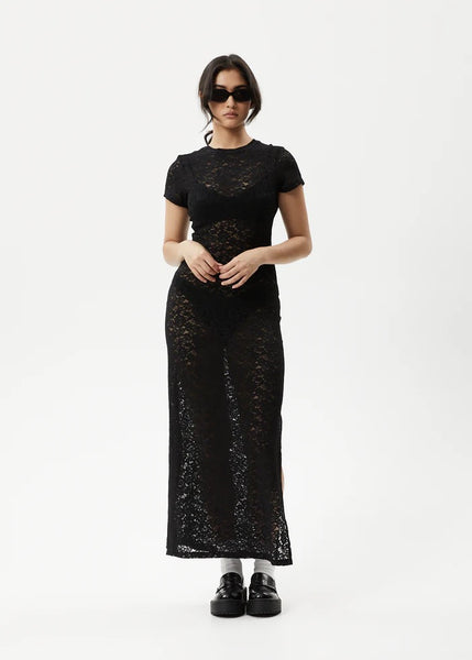 Black sheer lace maxi dress shop