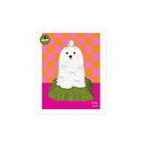 Dog With Bows On A Silk Pillow Portrait Print
