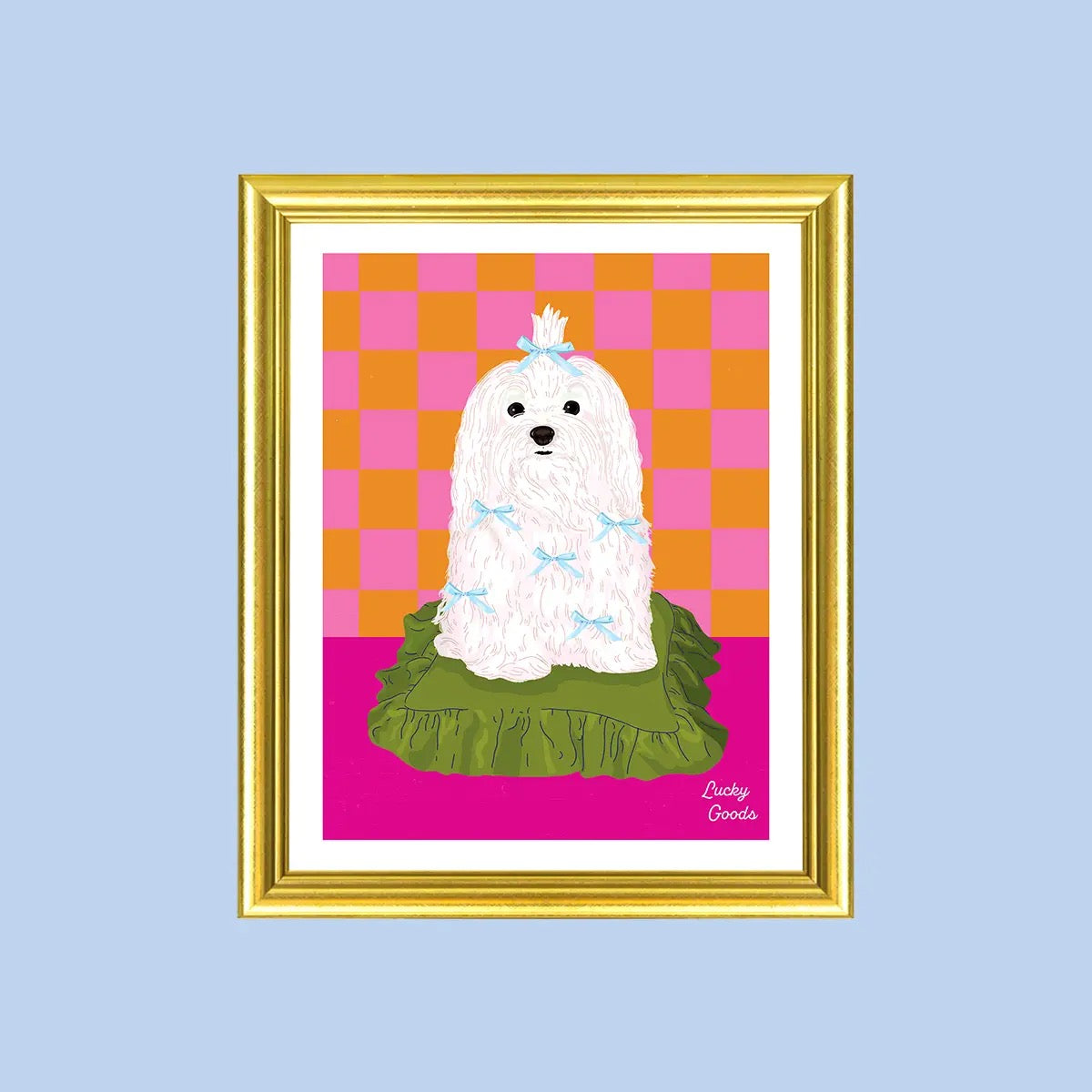 Dog With Bows On A Silk Pillow Portrait Print
