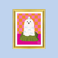 Dog With Bows On A Silk Pillow Portrait Print