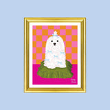 Dog With Bows On A Silk Pillow Portrait Print