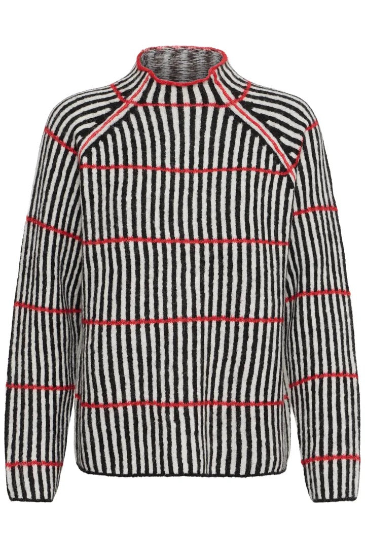 Kamara Stripes Jumper - Black/White/Salsa