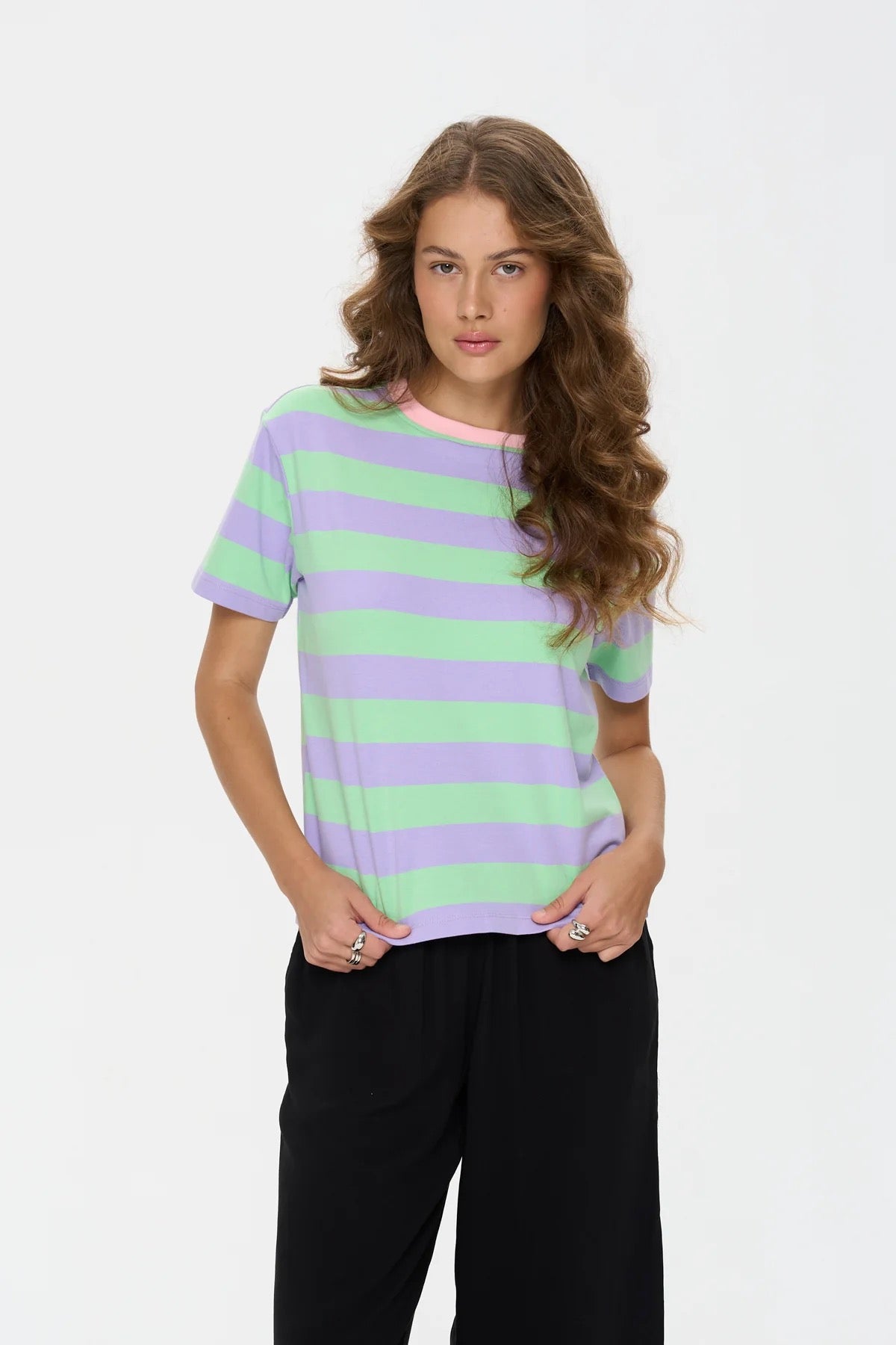 Contrast Neck Striped Tee