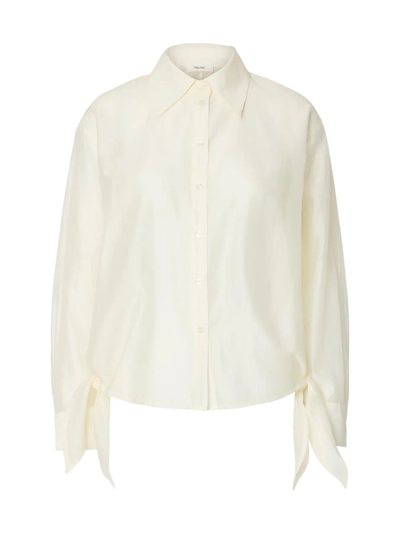 Firis Relaxed Long Sleeve Tie Detail Shirt - Egret